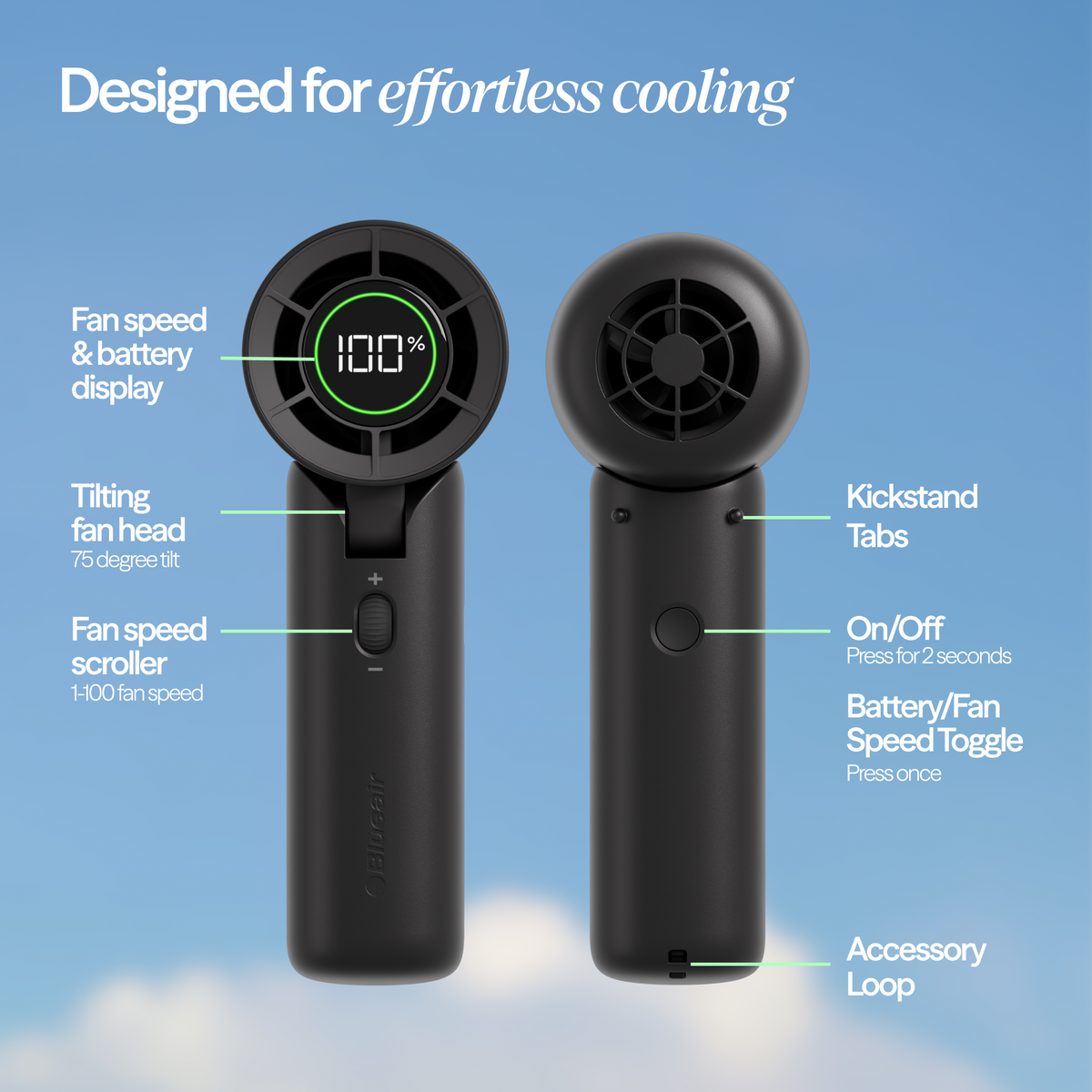 AlwaysCool Portable Handheld Fan - Night Charcoal