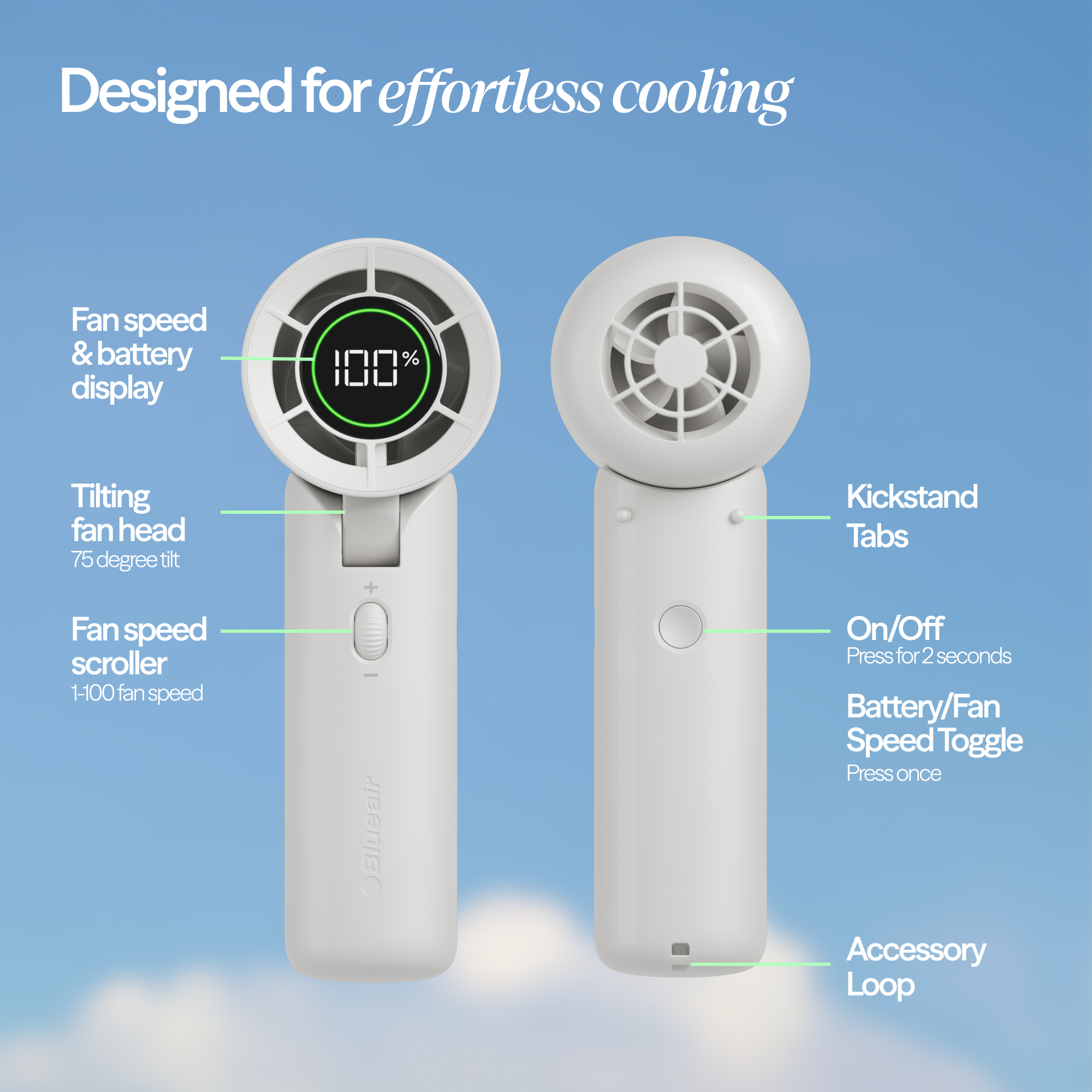 AlwaysCool Portable Handheld Fan - Cloud Linen